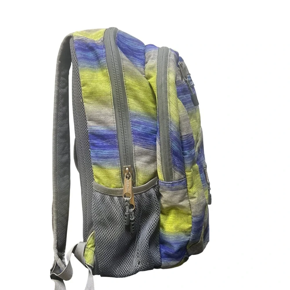 LL Bean Backpack Blue Green Space‎ Dye Stripe Multi Compartment School Travel